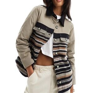KAVU Striped Beige and Black Women's Jacket
